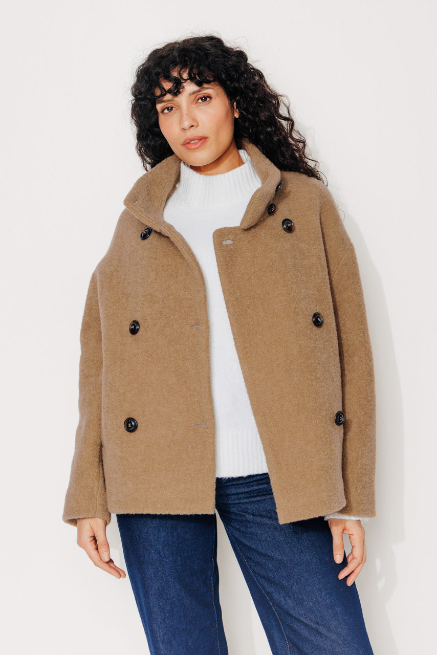 PLUMERIA - PLUMERIA - Manteau court en bouclette de laine vierge moutarde MOUTARDE - Trench & Coat