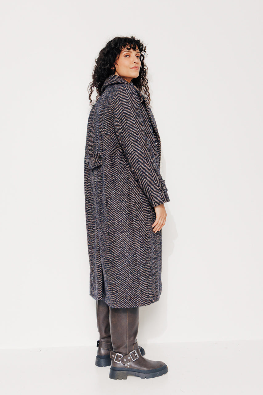 MONSTERA - MONSTERA - Manteau long droit en chevron chiné bleu MARINE - Trench & Coat