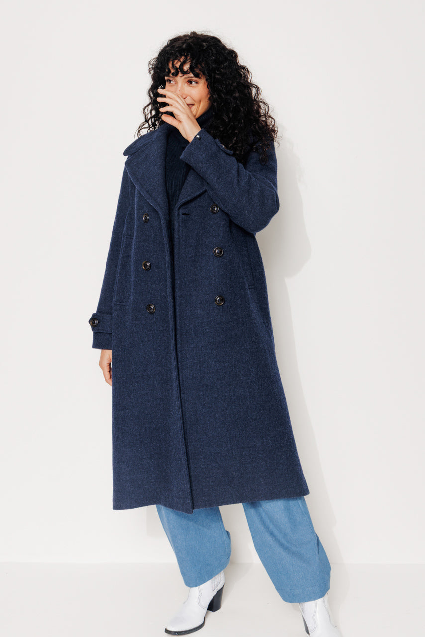MONSTERA - MONSTERA - Manteau long oversize en laine vierge marine MARINE - Trench & Coat