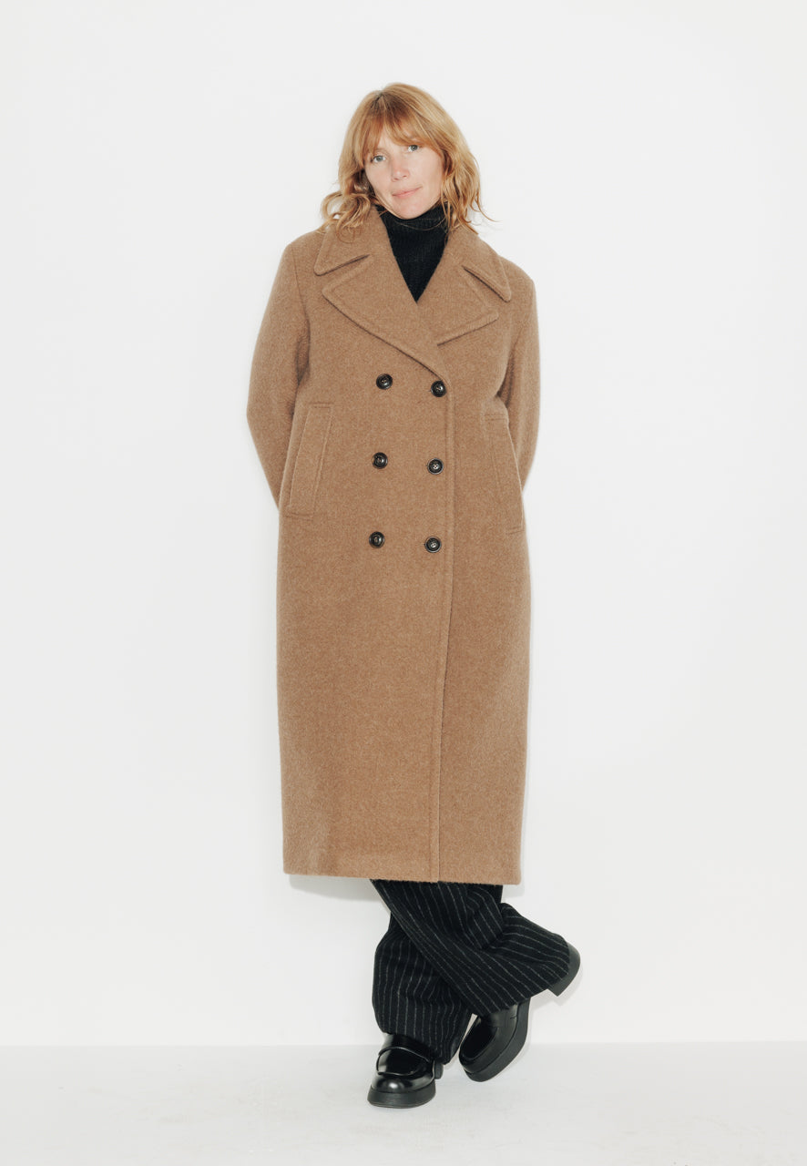 MONSTERA - MONSTERA - Manteau long en laine vierge et alpaga camel MARRON - Trench & Coat