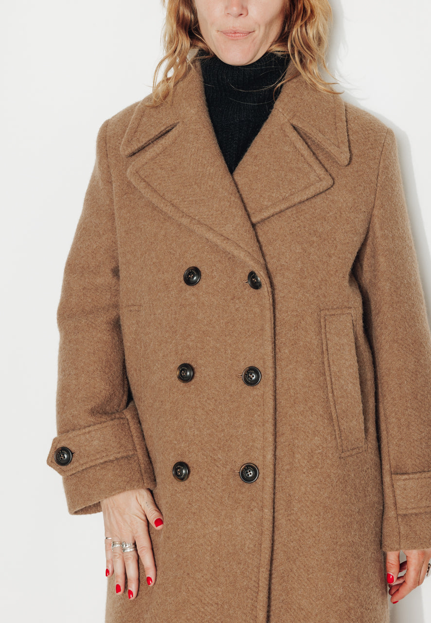 MONSTERA - MONSTERA - Manteau long en laine vierge et alpaga camel MARRON - Trench & Coat