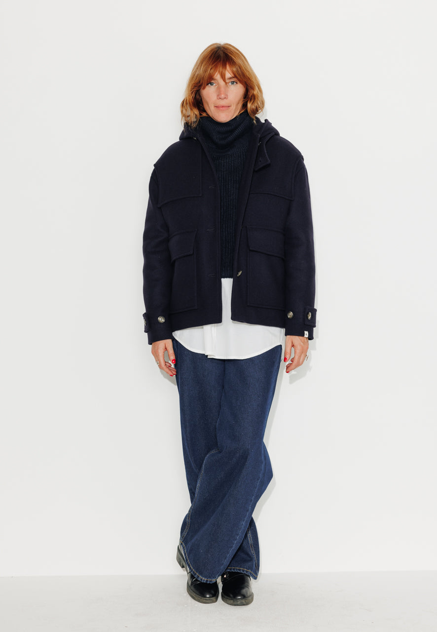 ABEKIA - ABEKIA - Manteau court oversize en drap de laine vierge marine Marine / Navy - Trench & Coat