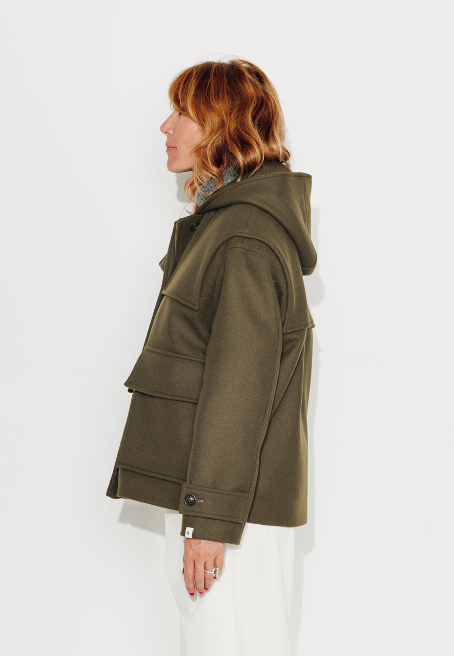 ABEKIA - ABEKIA - Manteau court oversize en drap de laine vierge kaki Kaki / Khaki - Trench & Coat