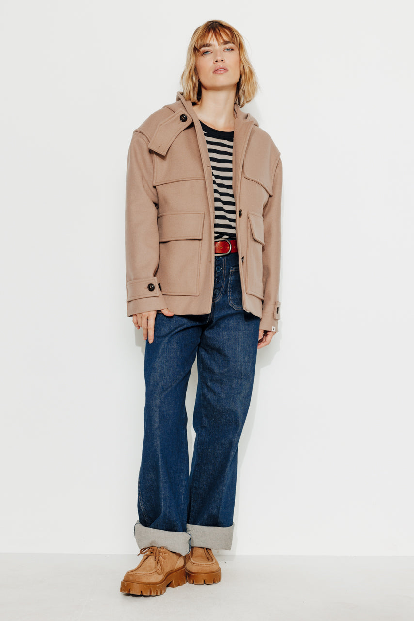 ABEKIA - ABEKIA - Manteau court oversize en drap de laine vierge beige Beige / Beige - Trench & Coat