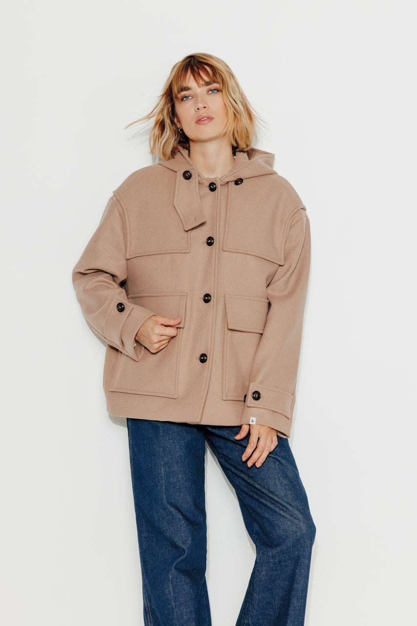 ABEKIA - ABEKIA - Manteau court oversize en drap de laine vierge beige Beige / Beige - Trench & Coat