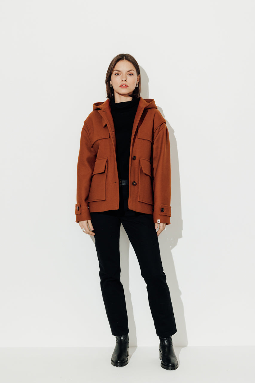 Manteau duffle-coat rouille en laine femme Trench Coat