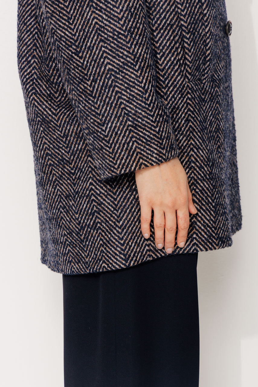 COTINUS - COTINUS - Manteau mi-long en lainage chevron chiné bleu MARINE - Trench & Coat