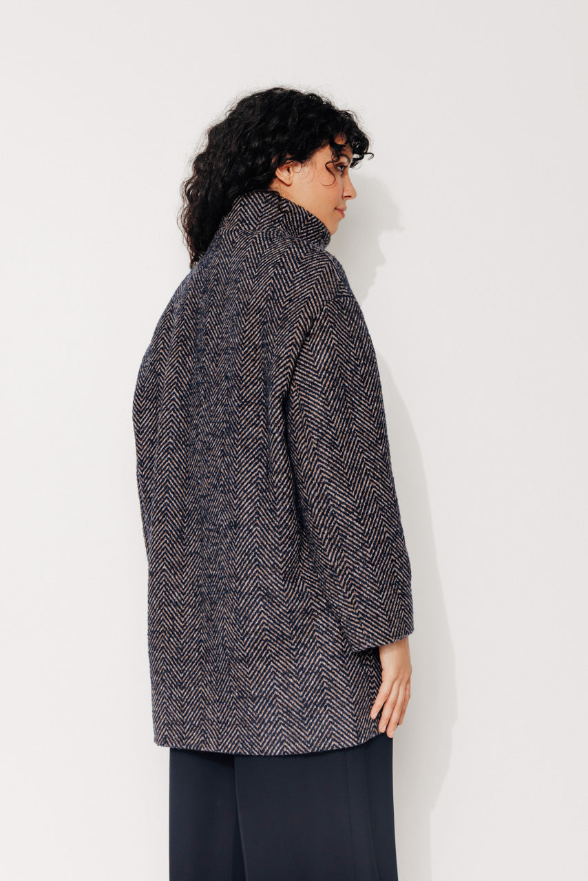 COTINUS - COTINUS - Manteau mi-long en lainage chevron chiné bleu MARINE - Trench & Coat