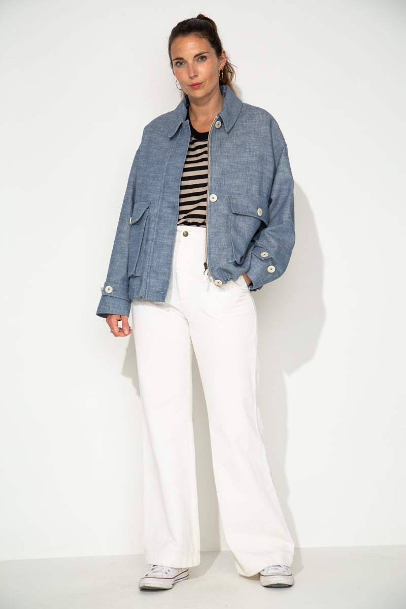 CANNA - Veste oversize en coton et lin effet jean INDIGO - Trench & Coat