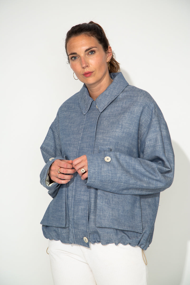 CANNA - Veste oversize en coton et lin effet jean INDIGO - Trench & Coat