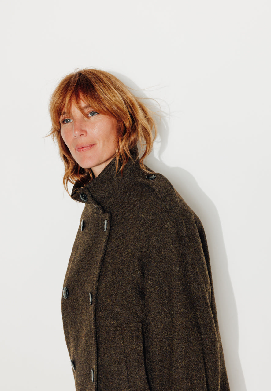 SOPHORA - SOPHORA - Manteau court oversize en drap de laine shetland marron ECORCE - Trench & Coat