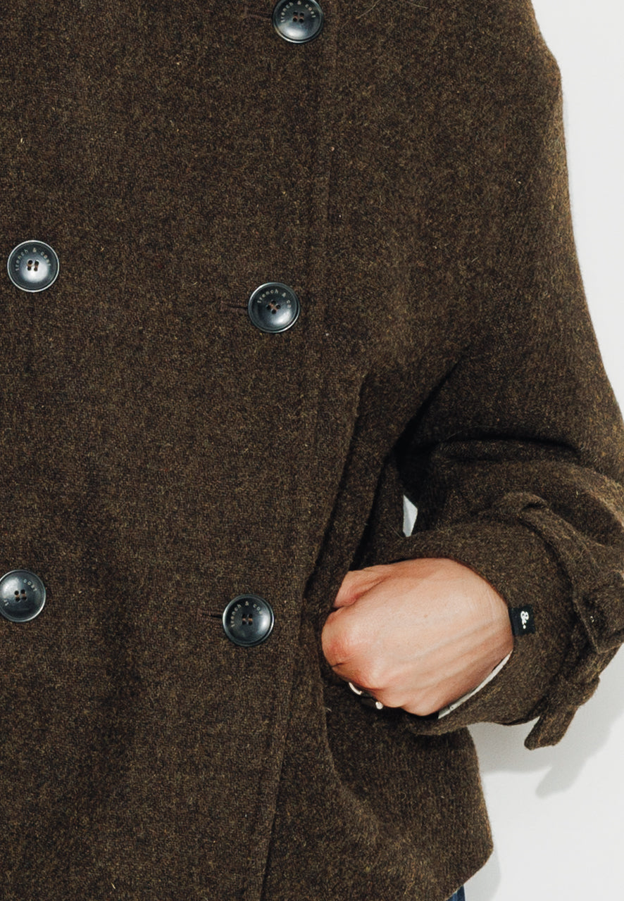 SOPHORA - SOPHORA - Manteau court oversize en drap de laine shetland marron ECORCE - Trench & Coat
