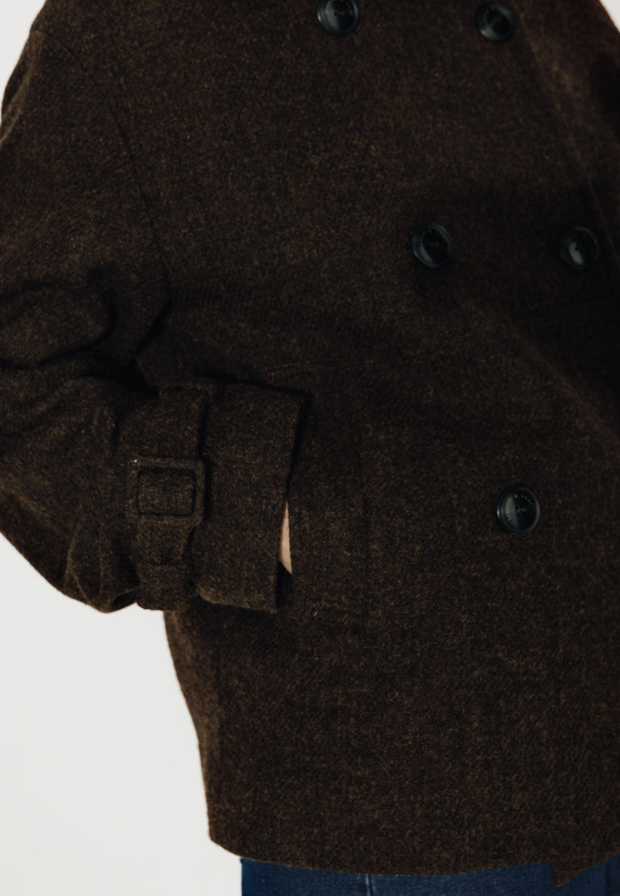 SOPHORA - SOPHORA - Manteau court oversize en drap de laine shetland marron ECORCE - Trench & Coat