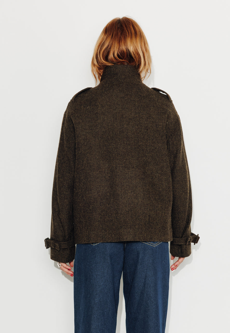SOPHORA - SOPHORA - Manteau court oversize en drap de laine shetland marron ECORCE - Trench & Coat