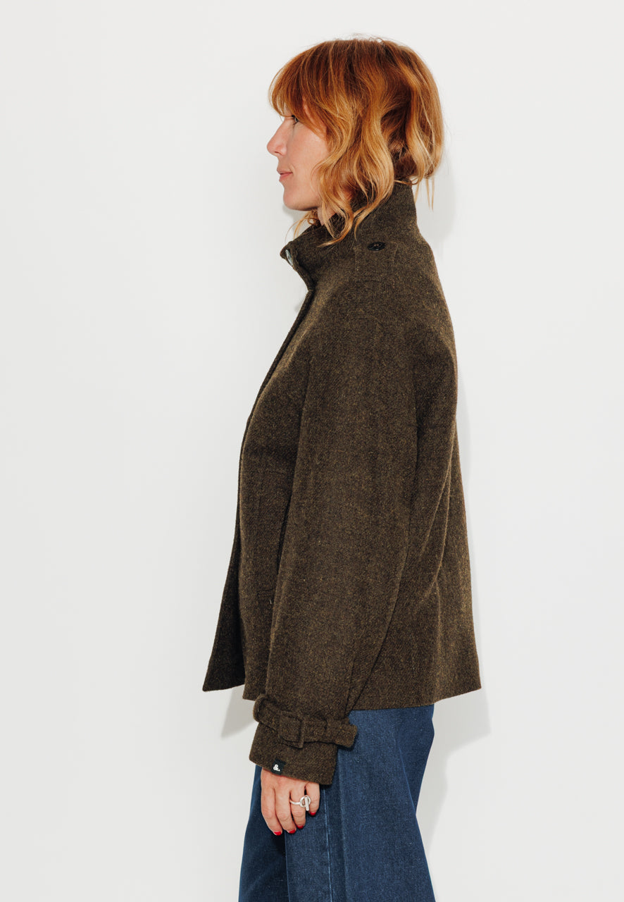 SOPHORA - SOPHORA - Manteau court oversize en drap de laine shetland marron ECORCE - Trench & Coat