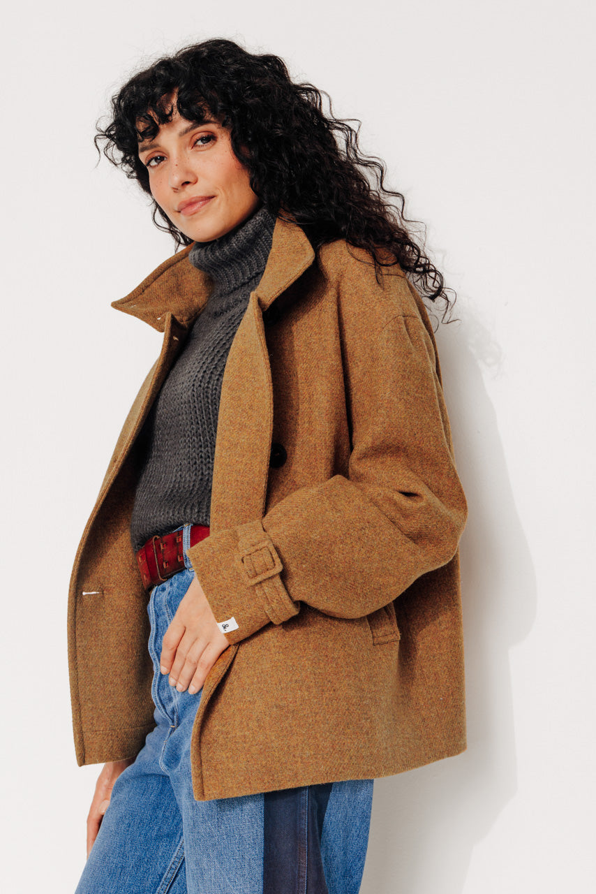 SOPHORA - SOPHORA - Manteau court oversize en drap de laine shetland moutarde MOUTARDE - Trench & Coat