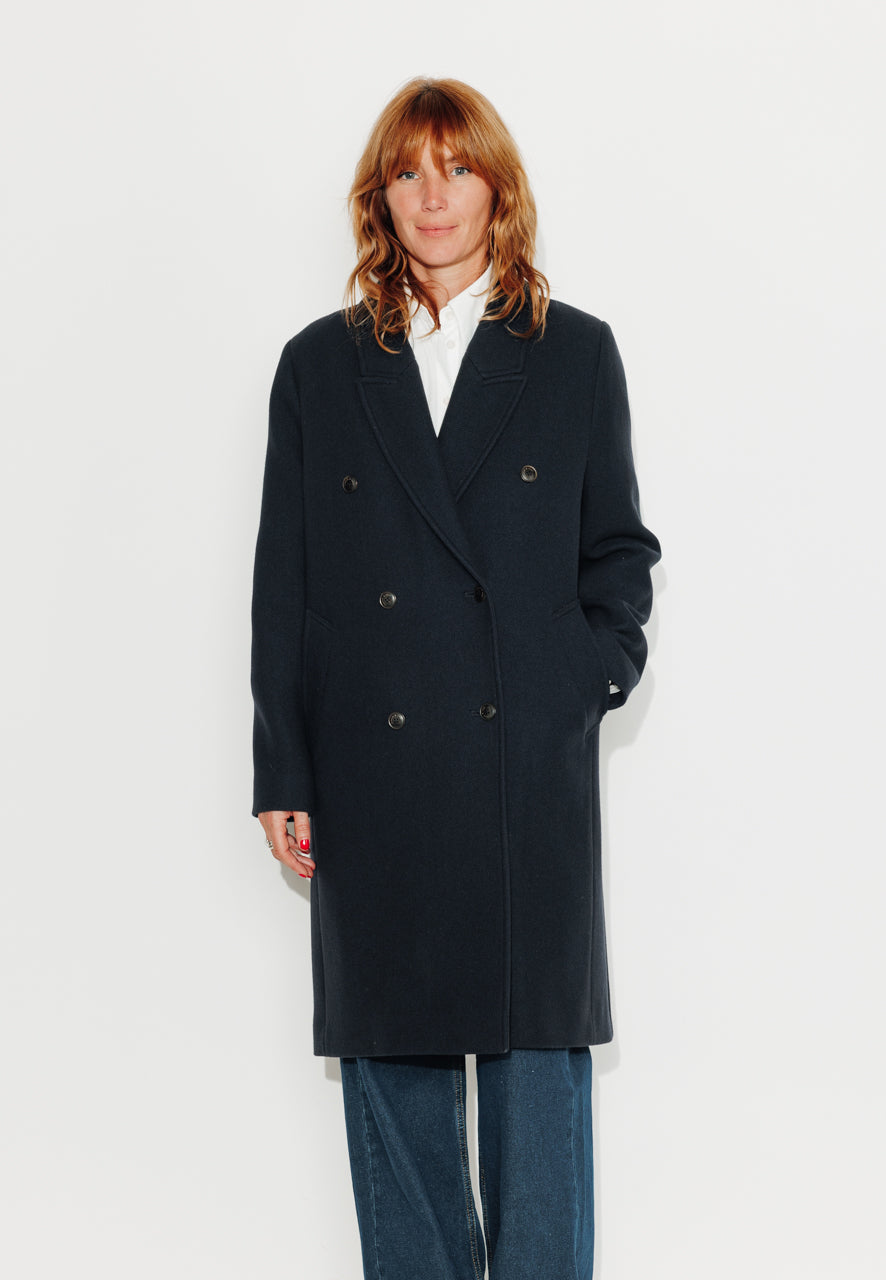 PEUPLIER - PEUPLIER- Manteau mi long en drap de laine vierge marine MARINE - Trench & Coat
