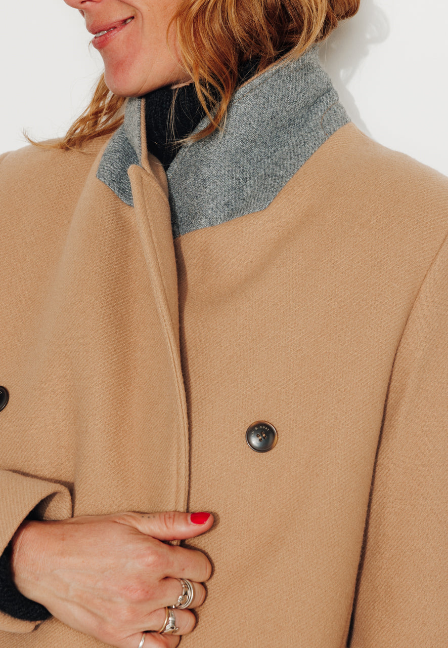 PEUPLIER - PEUPLIER- Manteau mi long en drap de laine vierge camel SABLE - Trench & Coat