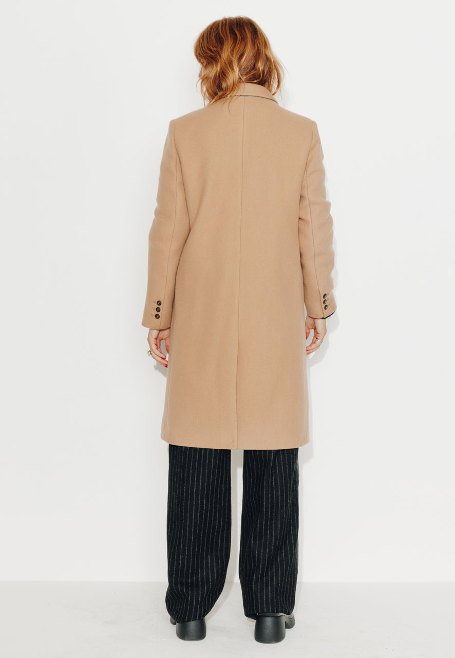 PEUPLIER - PEUPLIER- Manteau mi long en drap de laine vierge camel SABLE - Trench & Coat