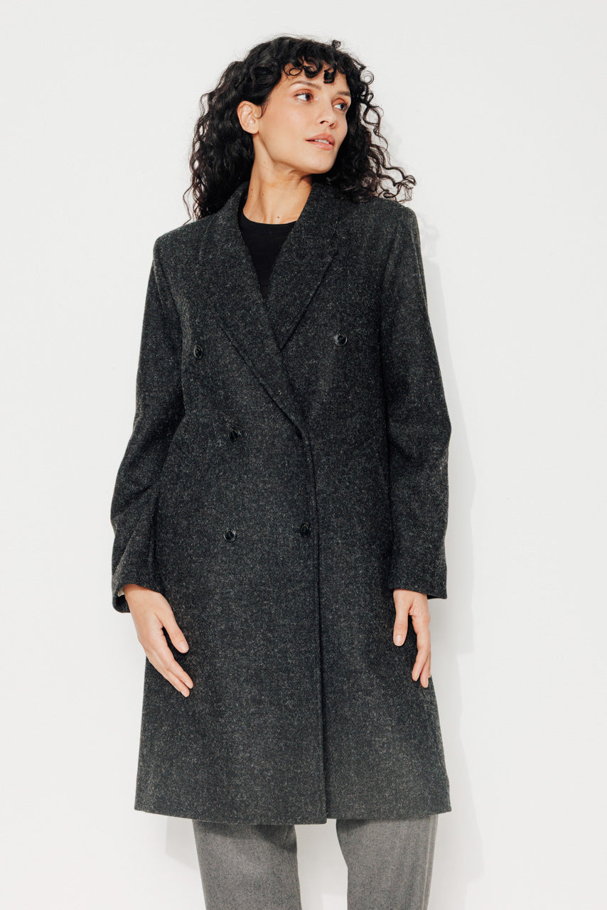 PEUPLIER - PEUPLIER - Manteau mi long en drap de laine shetland gris foncé ANTHRACITE - Trench & Coat