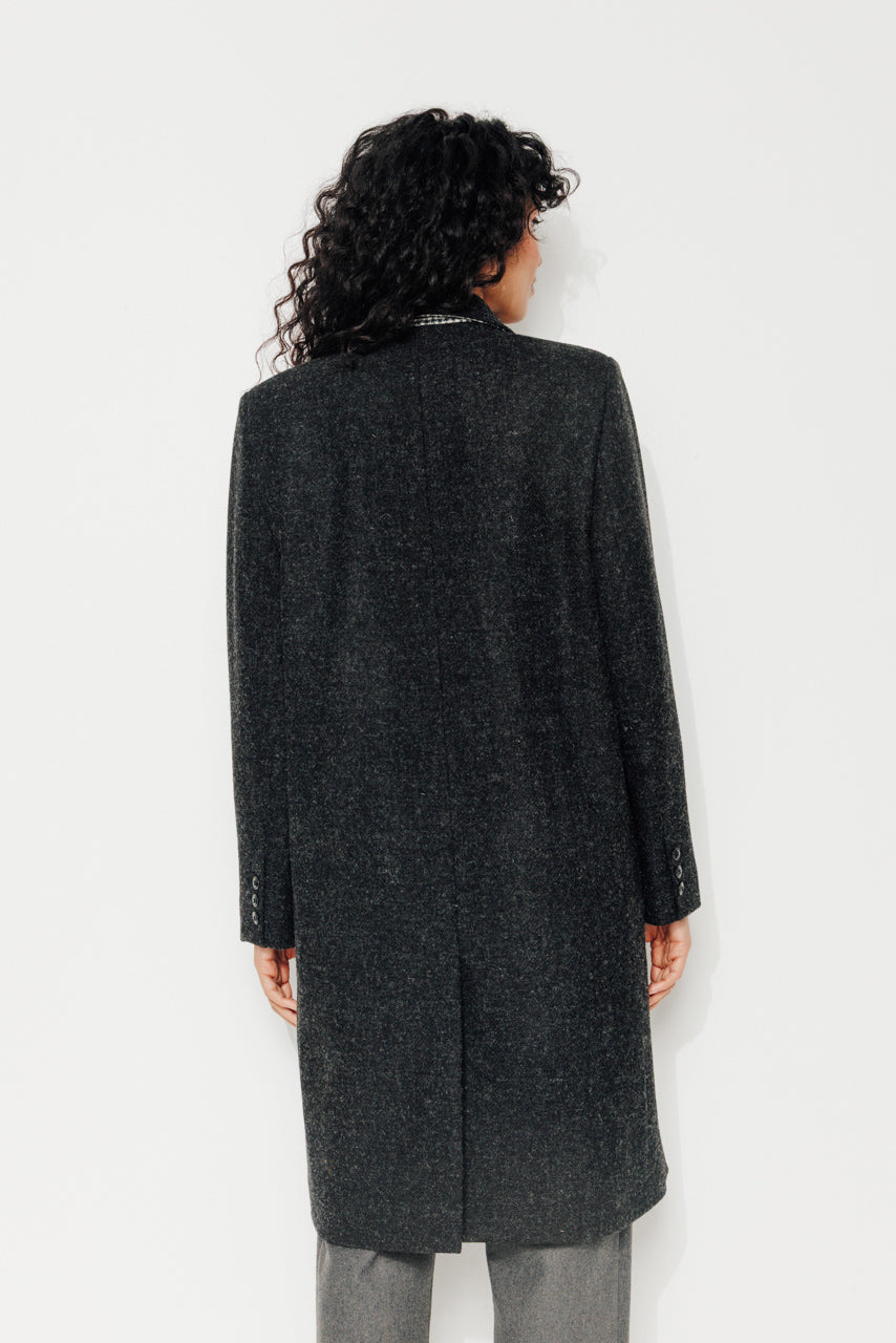 PEUPLIER - PEUPLIER - Manteau mi long en drap de laine shetland gris foncé ANTHRACITE - Trench & Coat