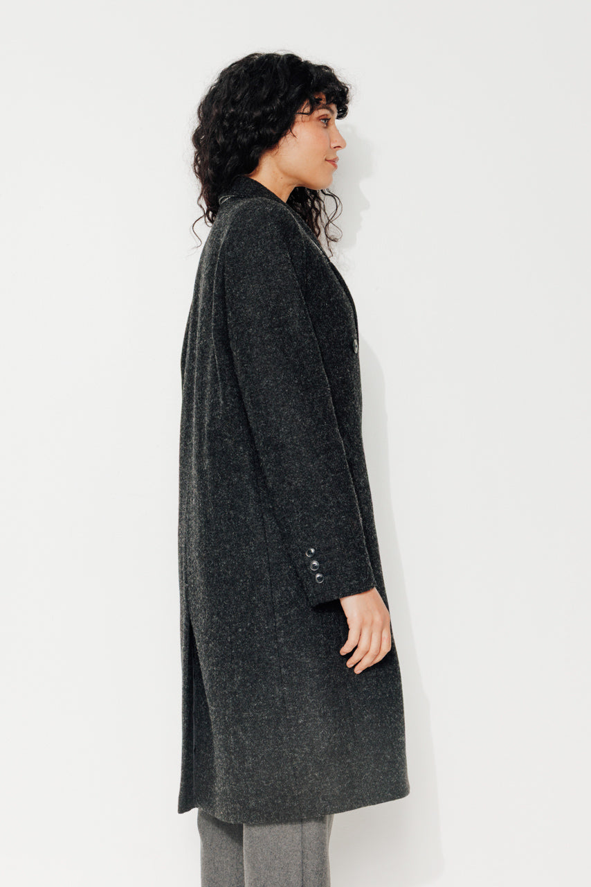 PEUPLIER - PEUPLIER - Manteau mi long en drap de laine shetland gris foncé ANTHRACITE - Trench & Coat