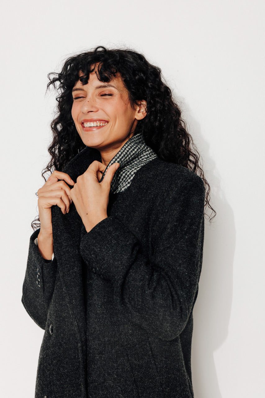 PEUPLIER - PEUPLIER - Manteau mi long en drap de laine shetland gris foncé ANTHRACITE - Trench & Coat