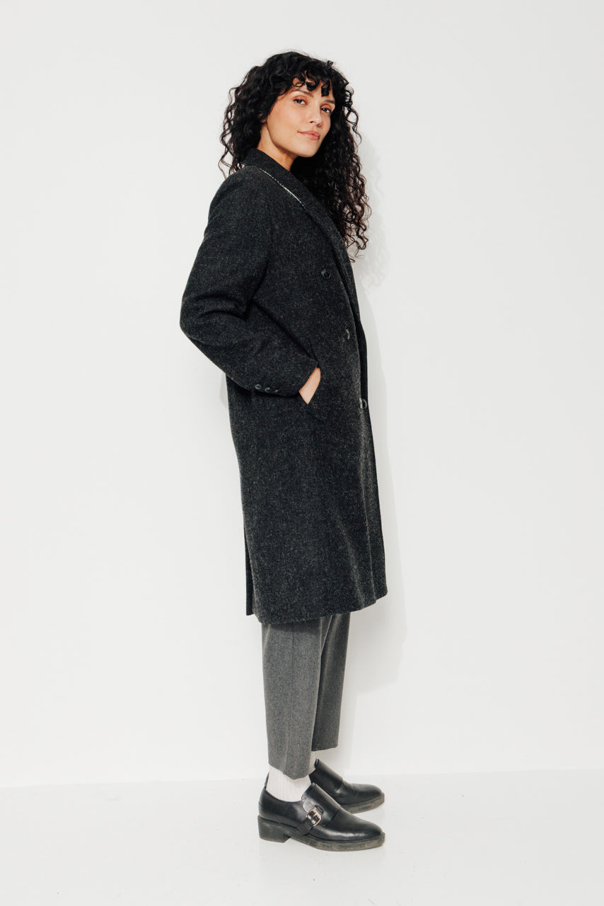 PEUPLIER - PEUPLIER - Manteau mi long en drap de laine shetland gris foncé ANTHRACITE - Trench & Coat