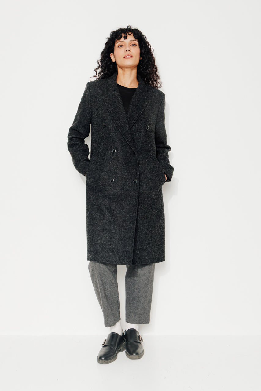 PEUPLIER - PEUPLIER - Manteau mi long en drap de laine shetland gris foncé ANTHRACITE - Trench & Coat