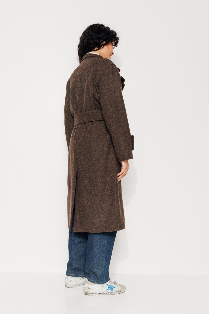 PLATANE - PLATANE - Manteau long en drap de laine shetland marron ECORCE - Trench & Coat