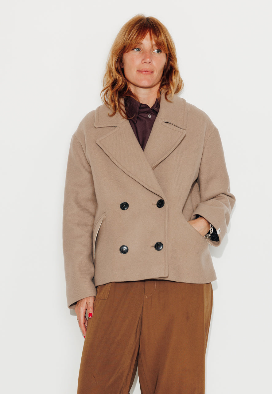 MURIER - MURIER - Manteau court oversize en drap de laine vierge beige GREGE - Trench & Coat