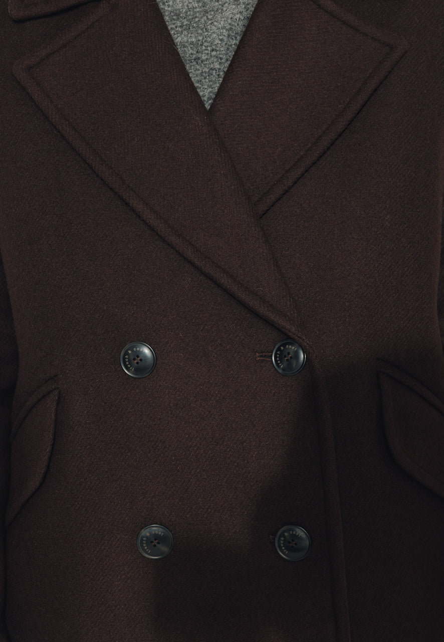 MURIER - MURIER - Manteau court oversize en drap de laine vierge marron ECORCE - Trench & Coat