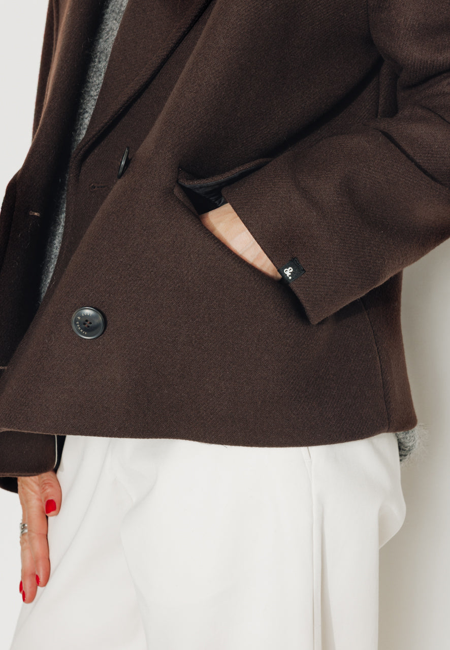 MURIER - MURIER - Manteau court oversize en drap de laine vierge marron ECORCE - Trench & Coat