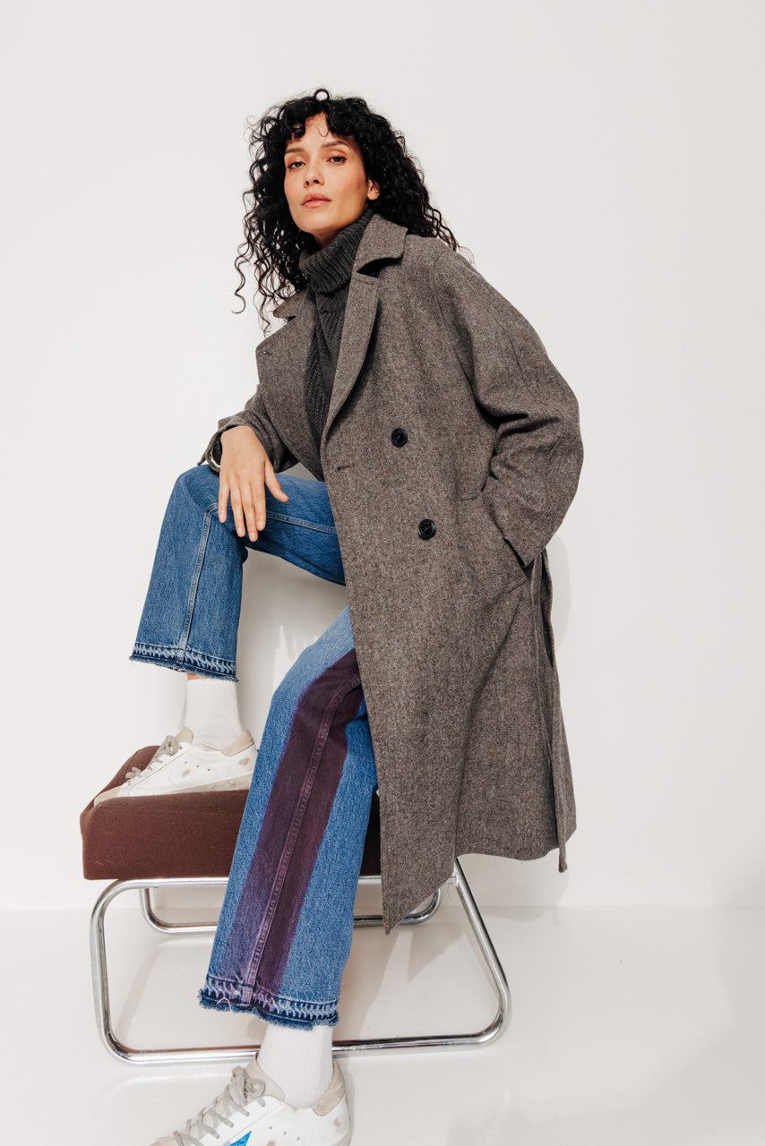 TROENE - TROENE - Manteau long ceinturé en drap de laine shetland chiné taupe MARRON - Trench & Coat