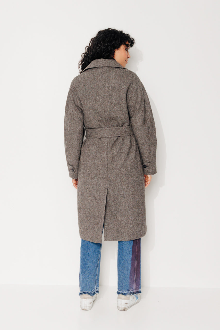 TROENE - TROENE - Manteau long ceinturé en drap de laine shetland chiné taupe MARRON - Trench & Coat