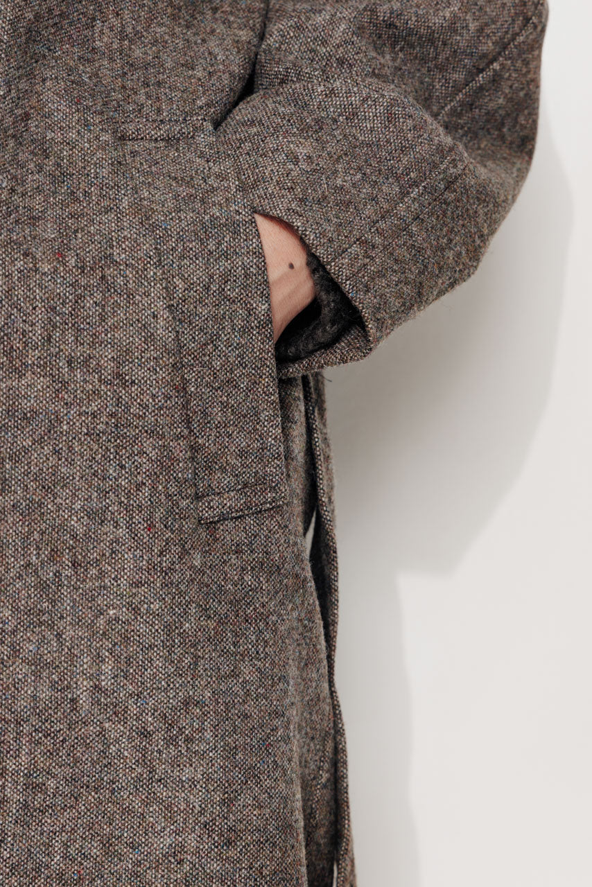 TROENE - TROENE - Manteau long ceinturé en drap de laine shetland chiné taupe MARRON - Trench & Coat