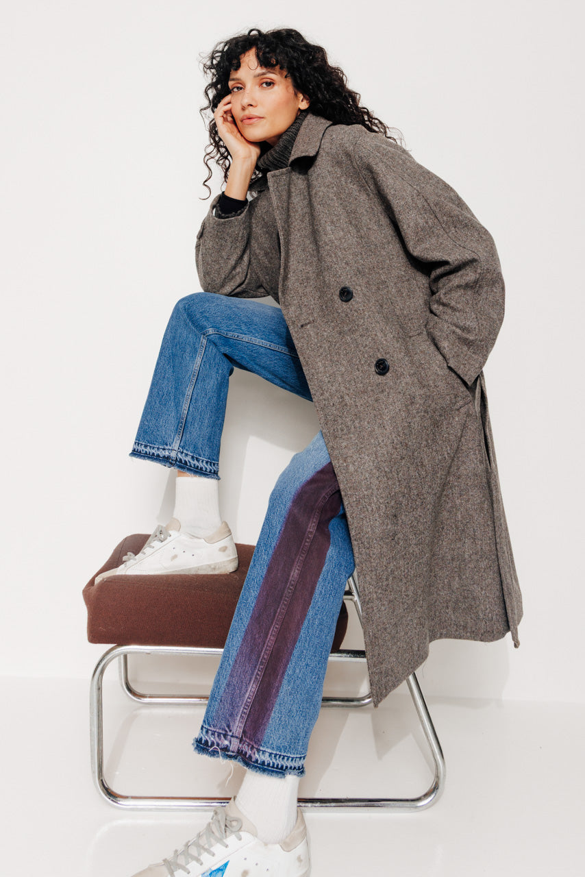 TROENE - TROENE - Manteau long ceinturé en drap de laine shetland chiné taupe MARRON - Trench & Coat