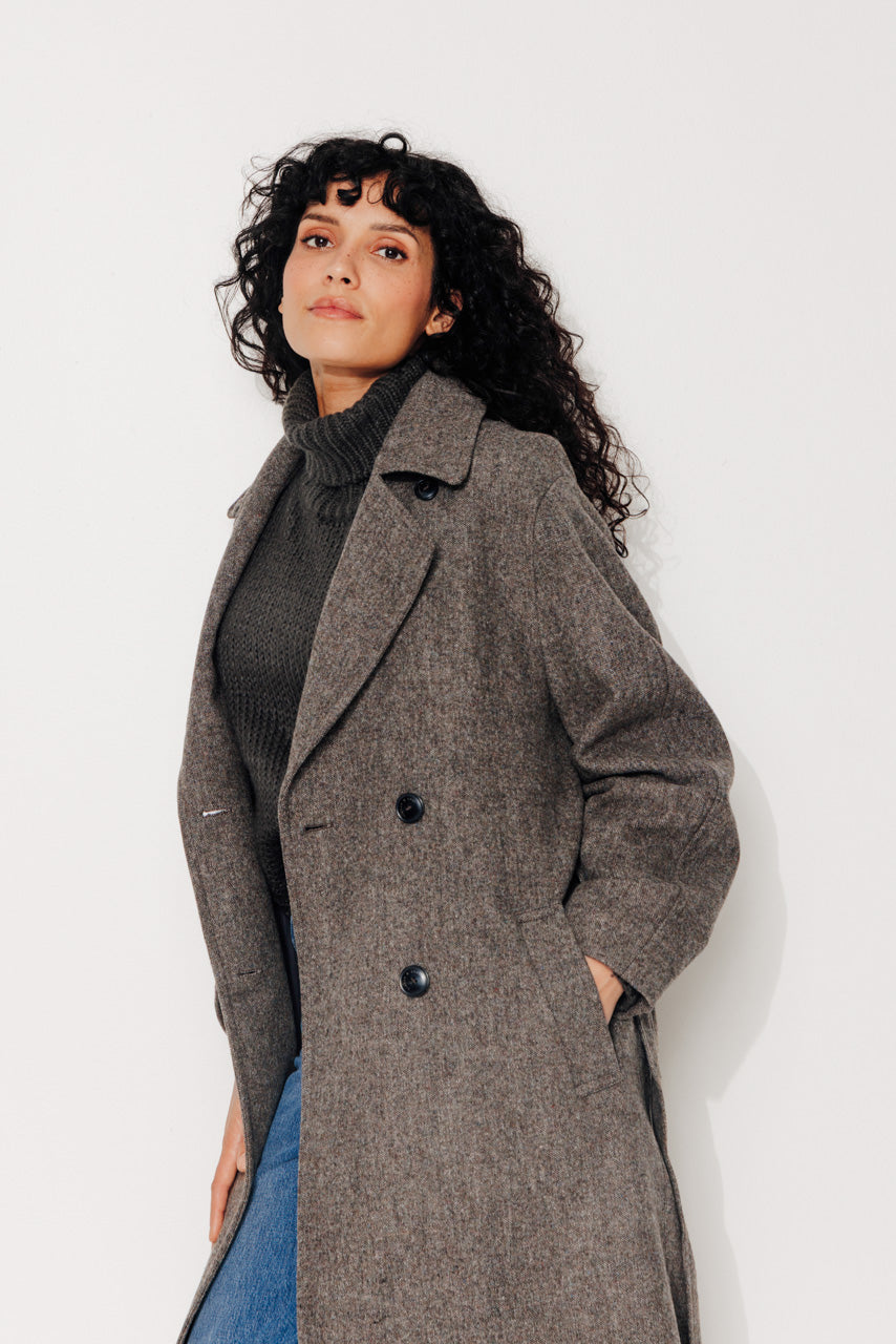 TROENE - TROENE - Manteau long ceinturé en drap de laine shetland chiné taupe MARRON - Trench & Coat
