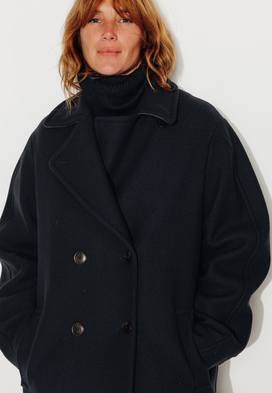 CATALPA - CATALPA - Manteau mi long oversize en drap de laine marine MARINE - Trench & Coat