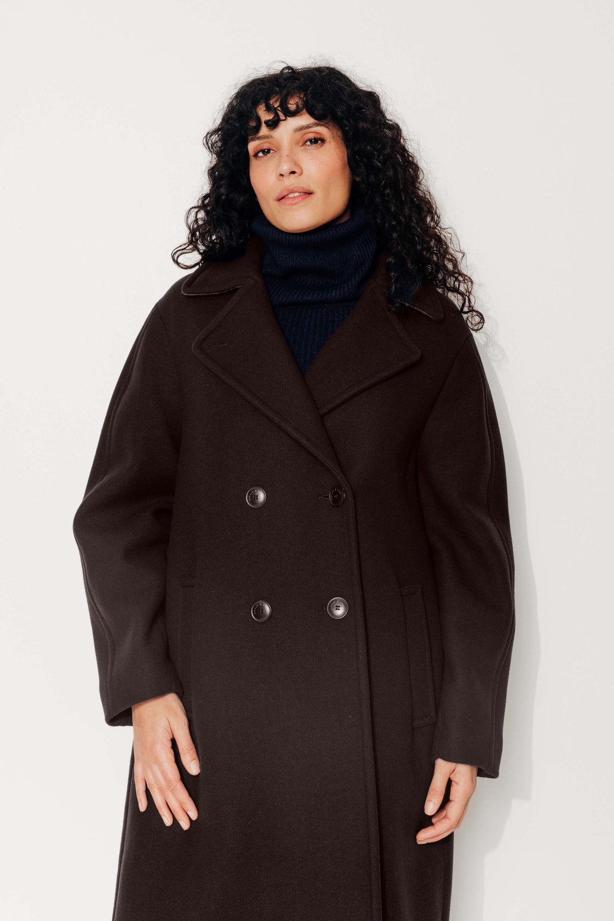 CATALPA - CATALPA - Manteau mi long oversize en drap de laine marron ECORCE - Trench & Coat