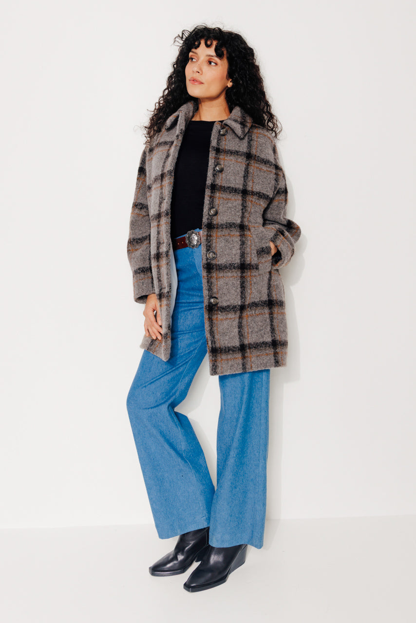 TULIPIER - TULIPIER - Manteau mi-long oversize en bouclette de laine à carreaux gris VISONMARRON - Trench & Coat