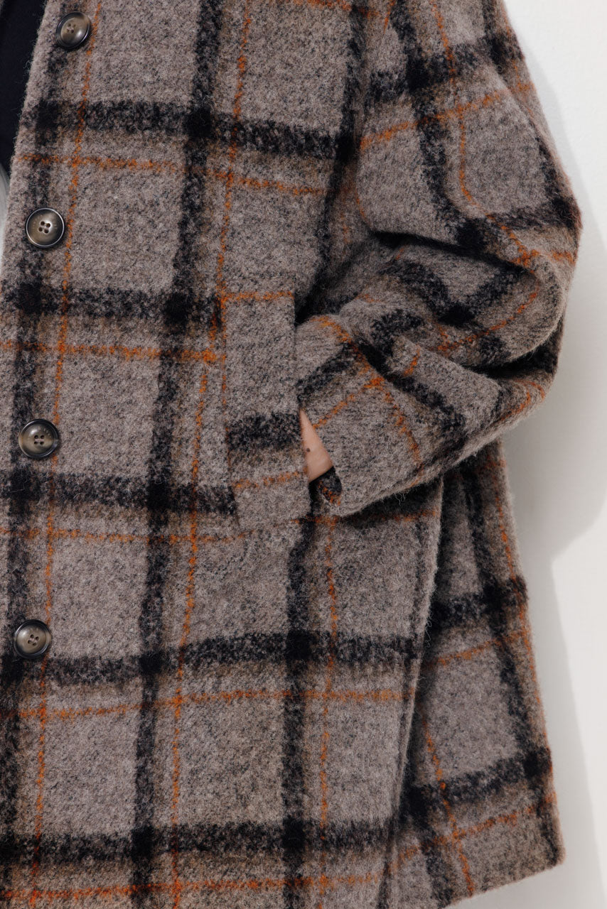 TULIPIER - TULIPIER - Manteau mi-long oversize en bouclette de laine à carreaux gris VISONMARRON - Trench & Coat