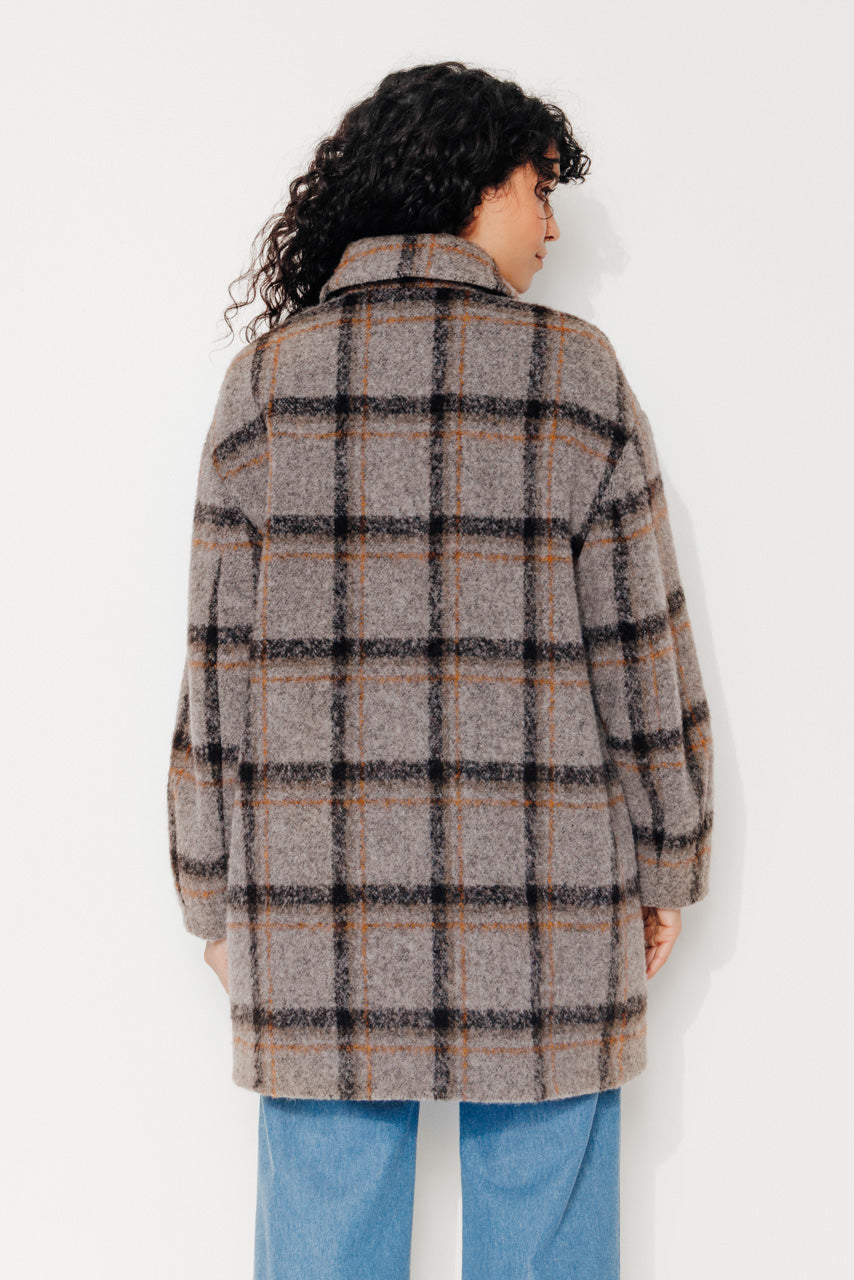 TULIPIER - TULIPIER - Manteau mi-long oversize en bouclette de laine à carreaux gris VISONMARRON - Trench & Coat