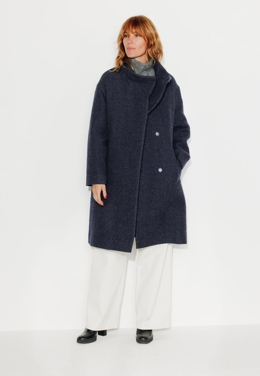 GINKGO - GINKGO - Manteau mi--long oversize en laine vierge marine MARINE - Trench & Coat