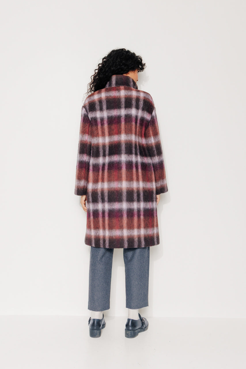 GINKGO - GINKGO - Manteau mi-long oversize en lainage à carreaux bordeaux BRULE/BORDEA - Trench & Coat