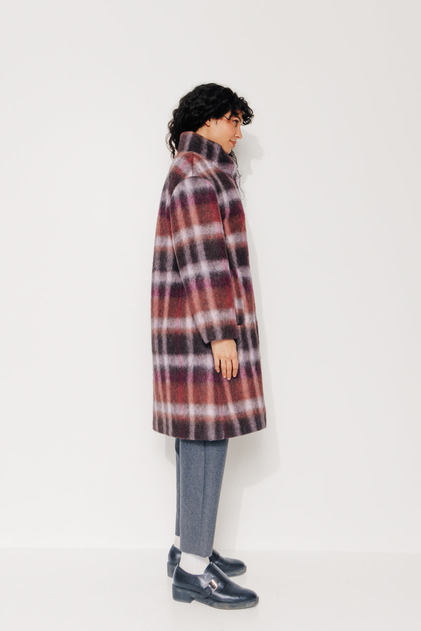GINKGO - GINKGO - Manteau mi-long oversize en lainage à carreaux bordeaux BRULE/BORDEA - Trench & Coat