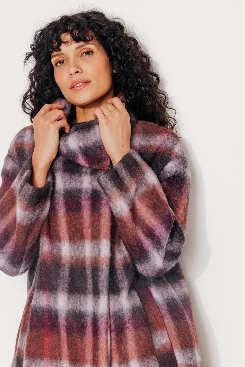 GINKGO - GINKGO - Manteau mi-long oversize en lainage à carreaux bordeaux BRULE/BORDEA - Trench & Coat