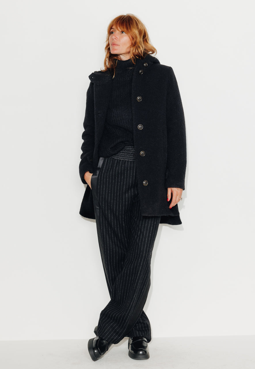 NEFLIER - NEFLIER - Manteau mi-long à capuche en bouclette de laine vierge noir NOIR - Trench & Coat