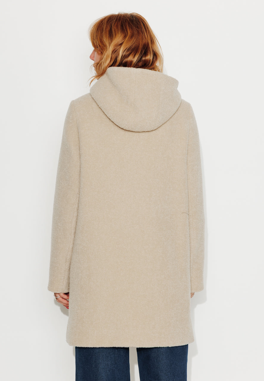 NEFLIER - NEFLIER - Manteau mi-long à capuche en bouclette de laine vierge beige SABLE - Trench & Coat