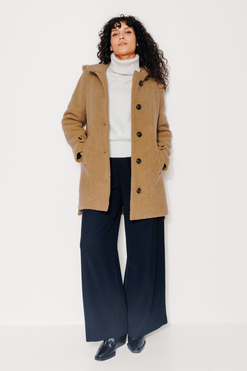 NEFLIER - NEFLIER - Manteau mi-long à capuche en bouclette de laine vierge moutarde MOUTARDE - Trench & Coat